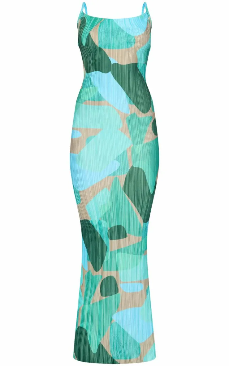 Abstract Print Plisse Strappy Maxi Dress-PrettyLittleThing Hot