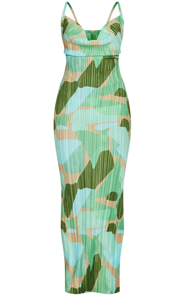 Abstract Print Plisse Strappy Maxi Dress-PrettyLittleThing Hot