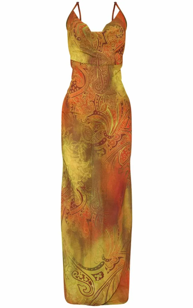 Abstract Print Sheer Chiffon Lace Up Back Maxi Dress-PrettyLittleThing Online