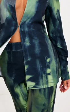Hot PrettyLittleThing Abstract Print Wide Leg Pants Green