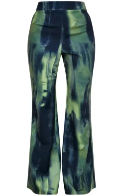 Hot PrettyLittleThing Abstract Print Wide Leg Pants Green