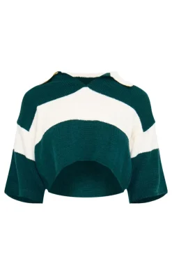 PrettyLittleThing Knitted Tops*And White Stripe Knit V Neck Cropped Rugby Top