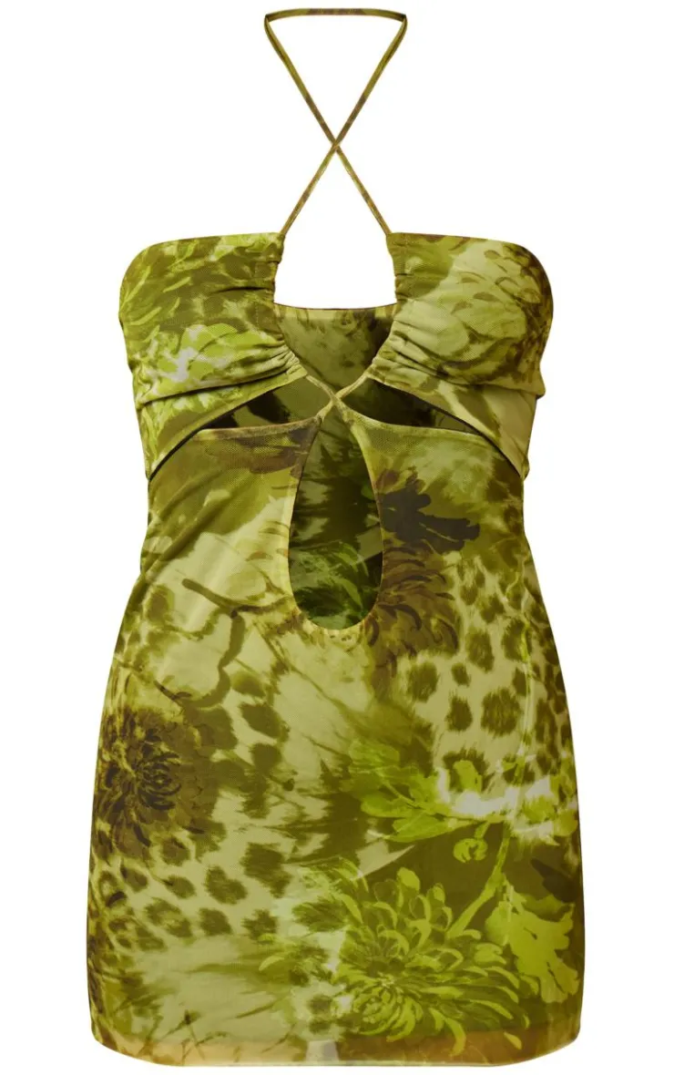 Animal Print Cut Out Cross Over Mini Dress-PrettyLittleThing Online