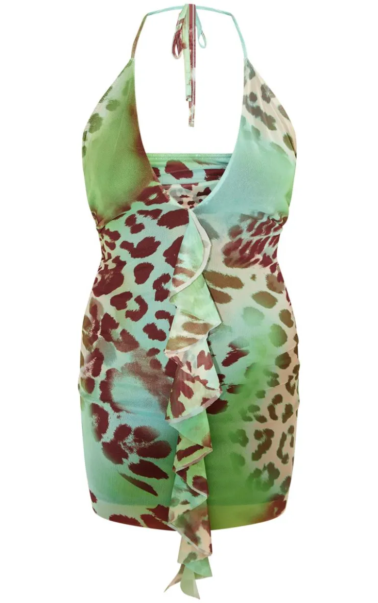 Animal Print Frill Mini Dress-PrettyLittleThing Clearance