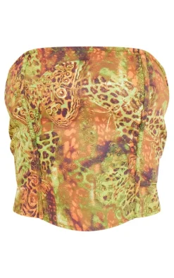 PrettyLittleThing Animal Printed Structured Longline Corset Green