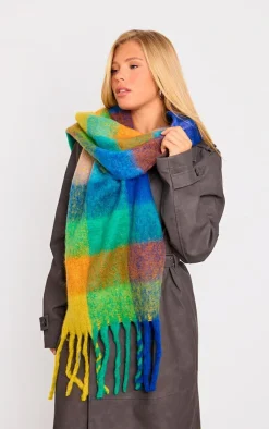 PrettyLittleThing Scarves & Gloves*Blue Checkered Scarf