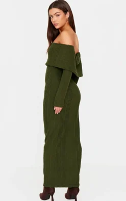 Brushed Rib Bardot Maxi Dress-PrettyLittleThing