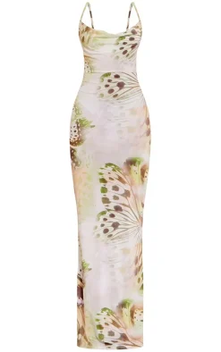 Butterfly Print Slinky Cowl Maxi Dress-PrettyLittleThing