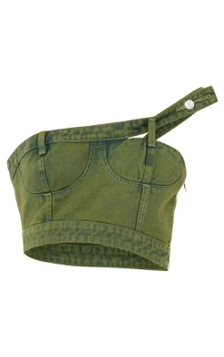 New PrettyLittleThing Cast Frayed Asymmetric Bandeau Top Green