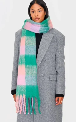 PrettyLittleThing Scarves & Gloves*Check Blanket Tassel Scarf