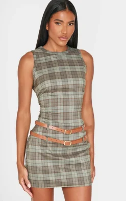 Check Double Belted Shift Dress-PrettyLittleThing Outlet