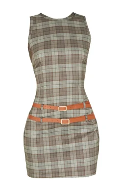 Check Double Belted Shift Dress-PrettyLittleThing Outlet