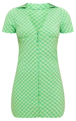 Check Print Button Down Polo Collar Bodycon Dress-PrettyLittleThing New