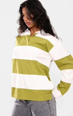 PrettyLittleThing T-Shirts*Collared Stripey Oversized Long Sleeve T Shirt