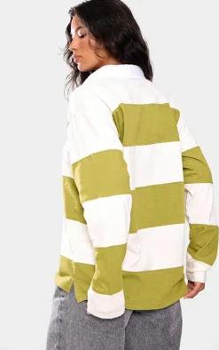 PrettyLittleThing T-Shirts*Collared Stripey Oversized Long Sleeve T Shirt