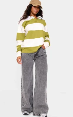 PrettyLittleThing T-Shirts*Collared Stripey Oversized Long Sleeve T Shirt