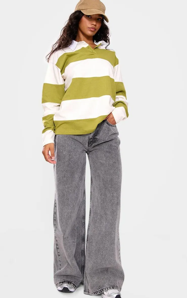 PrettyLittleThing T-Shirts*Collared Stripey Oversized Long Sleeve T Shirt