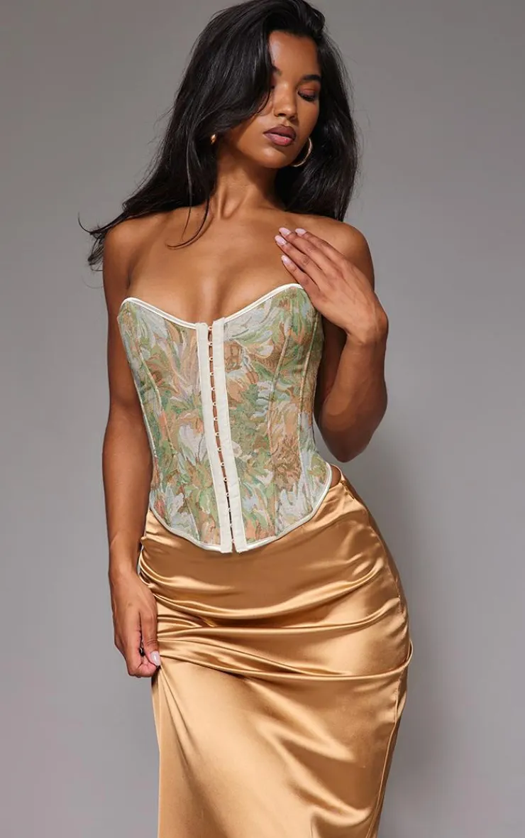 Contrast Binding Jacquard Hook & Eye Corset-PrettyLittleThing Hot