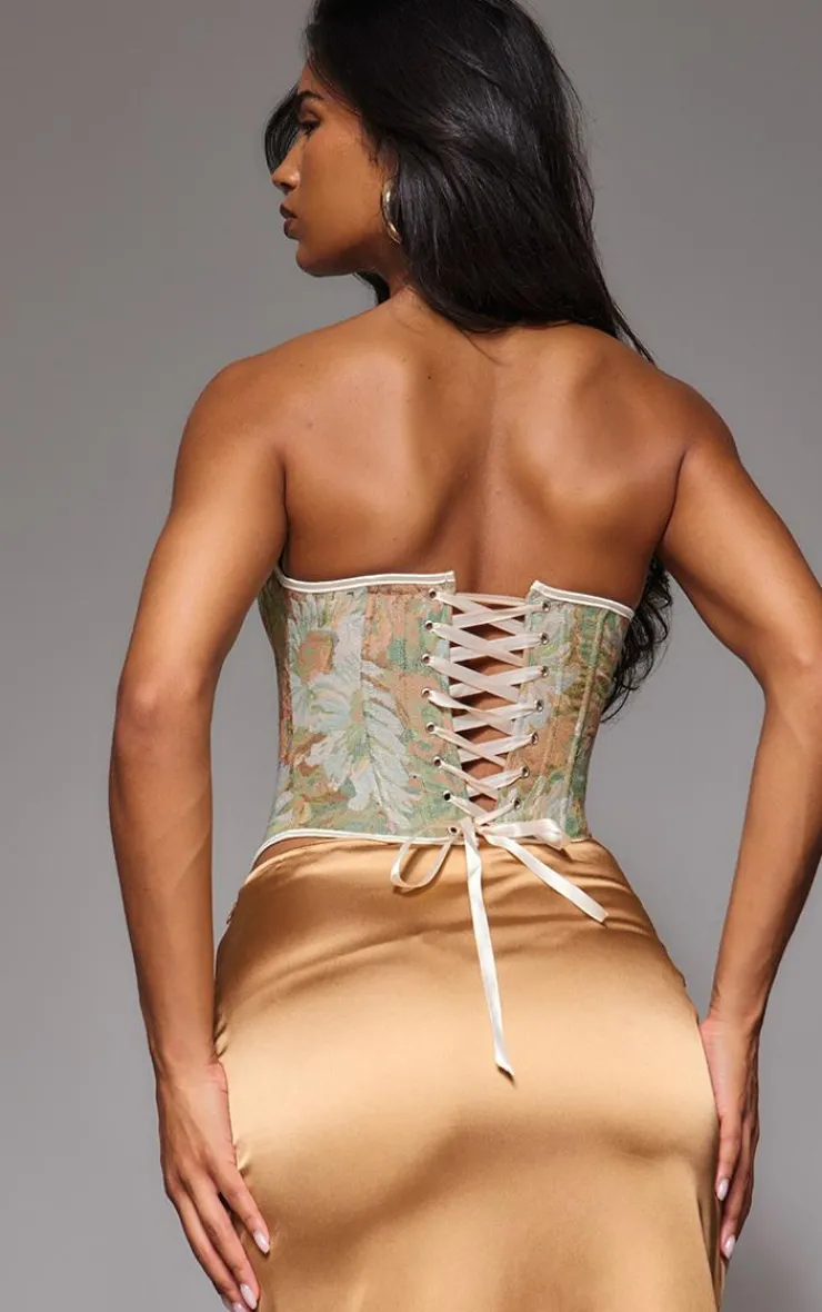 Contrast Binding Jacquard Hook & Eye Corset-PrettyLittleThing Hot