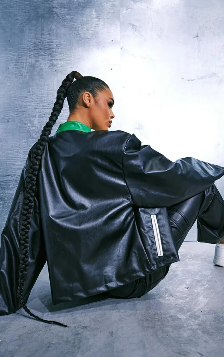 PrettyLittleThing Faux Leather Jackets*Contrast Stripe Faux Leather Motocross Jacket