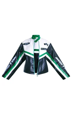 PrettyLittleThing Faux Leather Jackets*Contrast Stripe Faux Leather Motocross Jacket
