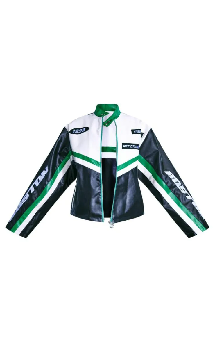 PrettyLittleThing Faux Leather Jackets*Contrast Stripe Faux Leather Motocross Jacket