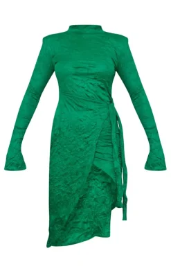 Crinkle High Neck Wrap Midi Dress-PrettyLittleThing New