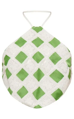 Best PrettyLittleThing Crochet Detail Halterneck Scarf Top Green