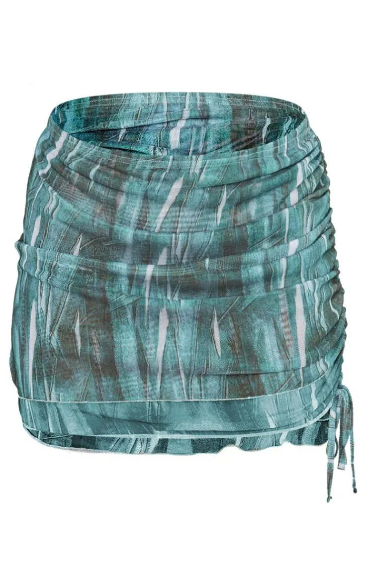 Denim Print Mesh Ruched Micro Mini Skirt-PrettyLittleThing Best