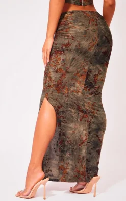 PrettyLittleThing Devore Low Rise Maxi Skirt Green