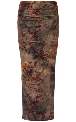 PrettyLittleThing Devore Low Rise Maxi Skirt Green