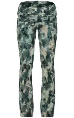 Sale PrettyLittleThing Devore Mesh Foldover Slim Flare Pants Green