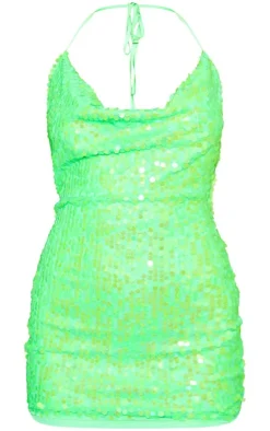 Disk Sequin Cowl Halterneck Bodycon Dress-PrettyLittleThing Best