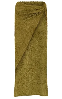 PrettyLittleThing Distressed Detail Ruched Maxi Skirt Green