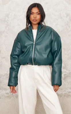 PrettyLittleThing Puffer Jackets*Faux Leather Oversized Bomber Jacket