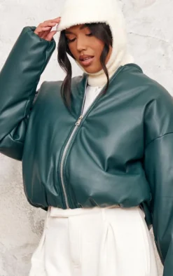 PrettyLittleThing Puffer Jackets*Faux Leather Oversized Bomber Jacket