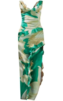 Floral Asymmetric Frill Split Maxi Dress-PrettyLittleThing Outlet