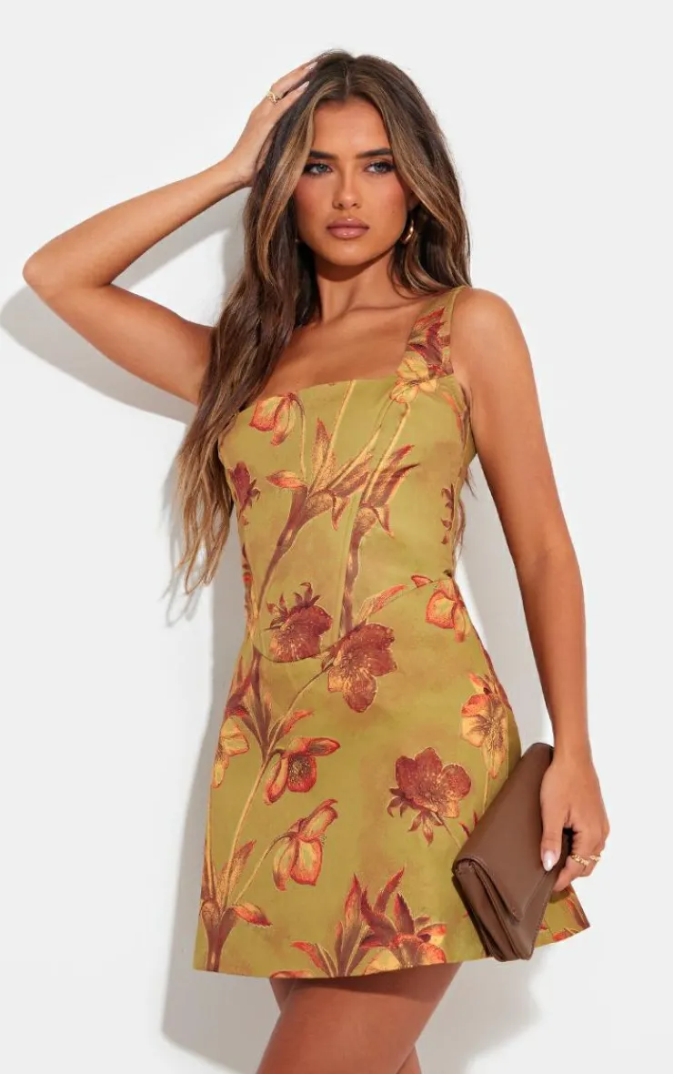 Floral Corset A Line Shift Dress-PrettyLittleThing Hot