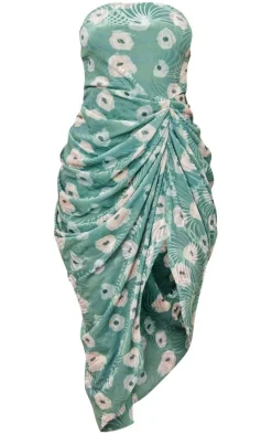 Floral Devore Bandeau Draped Midaxi Dress-PrettyLittleThing Best