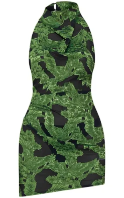 Floral Jacquard High Neck Cowl Backless Bodycon Dress-PrettyLittleThing