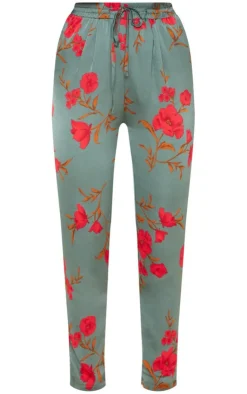 Outlet PrettyLittleThing Floral Print Cigarette Pants Green