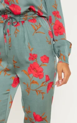 Outlet PrettyLittleThing Floral Print Cigarette Pants Green