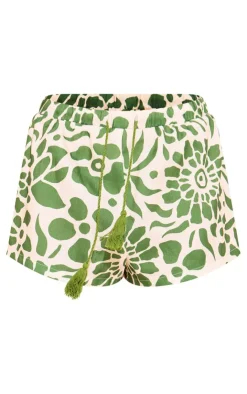 PrettyLittleThing Floral Print Woven Shorts Green