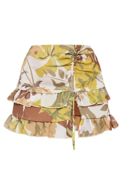 Floral Printed Woven Tie Side Frill Mini Skirt-PrettyLittleThing Outlet