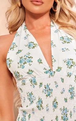 Floral Shirred Halterneck Bodycon Dress-PrettyLittleThing New