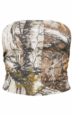Online PrettyLittleThing Forest Camo Longline Bandeau Top Green
