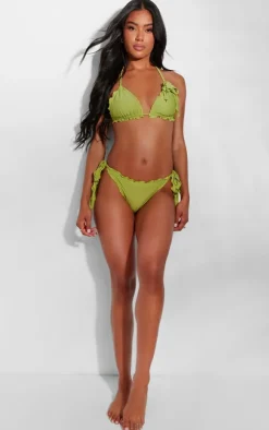Green Frill Bow Detail Triangle Bikini Top