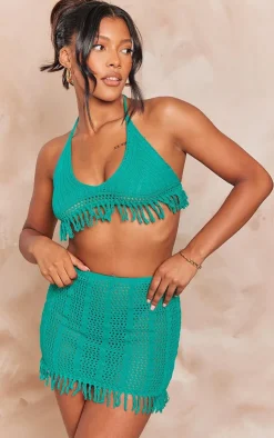Outlet PrettyLittleThing Frill Edge Detail Crochet Bralet Green