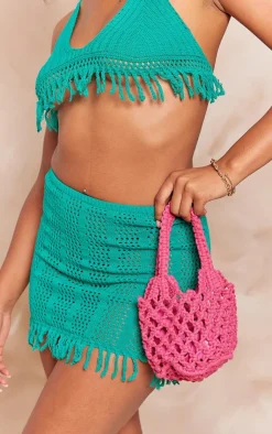 Outlet PrettyLittleThing Frill Edge Detail Crochet Bralet Green