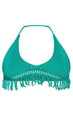 Outlet PrettyLittleThing Frill Edge Detail Crochet Bralet Green